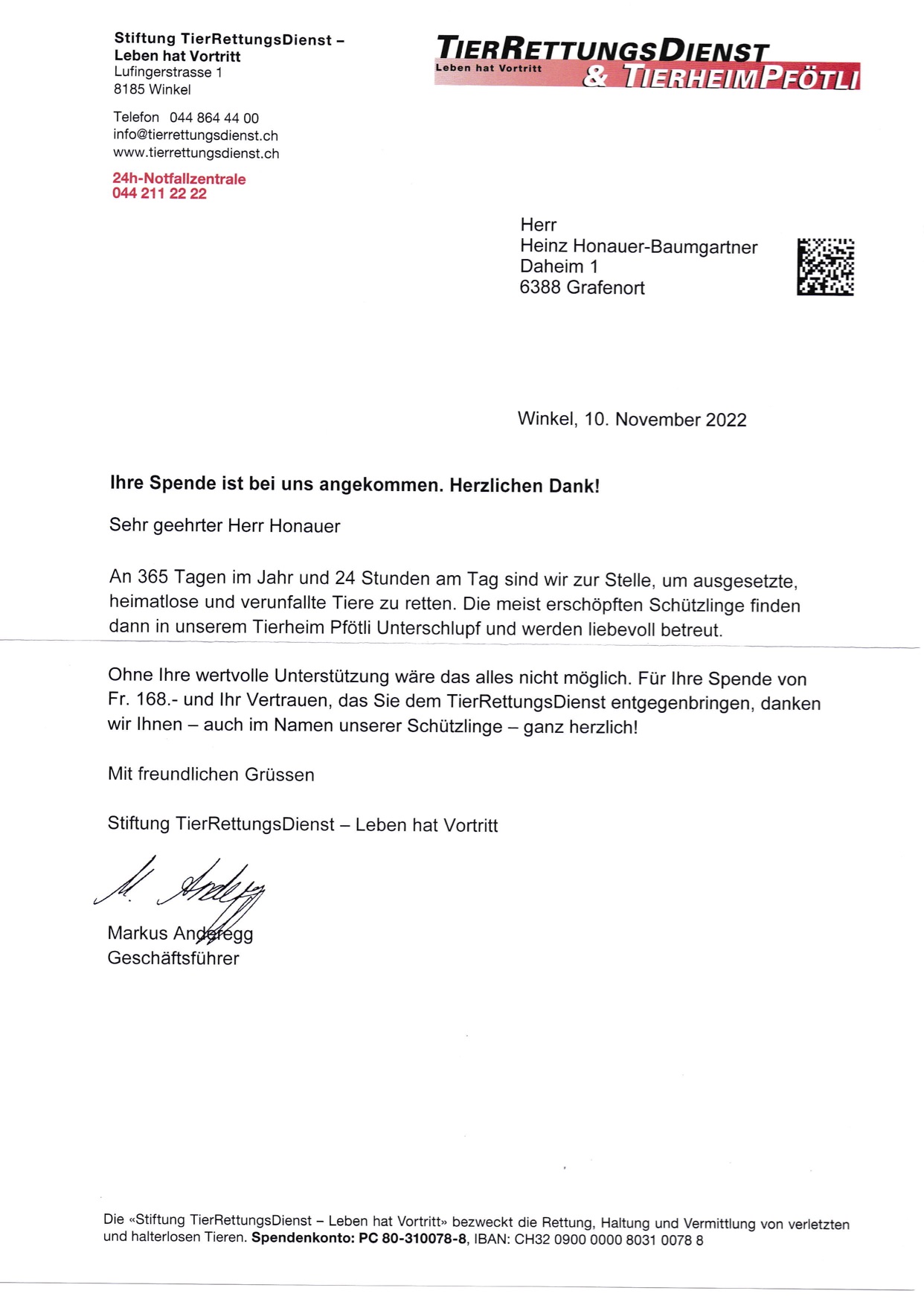 Tierrettungsdienst – Spende